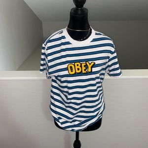 🛑SOLD🛑OBEY Mens Striped T Shirt size Small